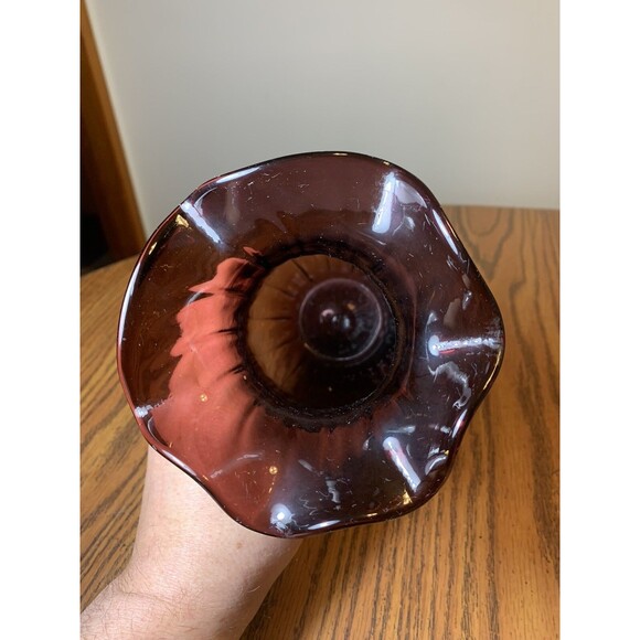 Purple Amethyst Glass Ribbed Vase 10” Tall 5” Wide Flower Pot Planter Beautiful - Picture 4 of 6